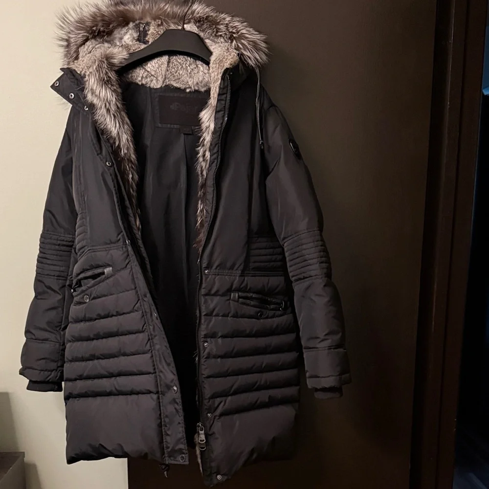 Pajar Womens Large Black Fur-Trimmed Winter Coat. TheFur trim is Rabbit and Fox. - Picture 1 of 10